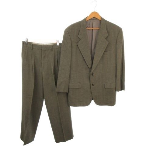 ジュンサイトー JUN SAITO J-Mago スーツ セットアップ ジャケット パンツ ウール S グレー ベージュ カーキ ストライプ柄 ノッチドラペル 長袖 KAU209 /AH18 ■ECD004