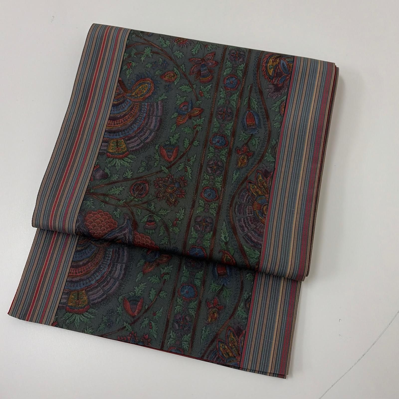 袋帯 正絹 染め大島紬 更紗 素敵な染め 全通 MA-4217