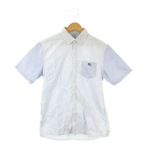 バーバリーブラックレーベル BURBERRY BLACK LABEL シャツ 2 青 ブルー ストライプ柄 半袖 切り替えデザイン D1M28-323-26 /AO8 ■ECD004