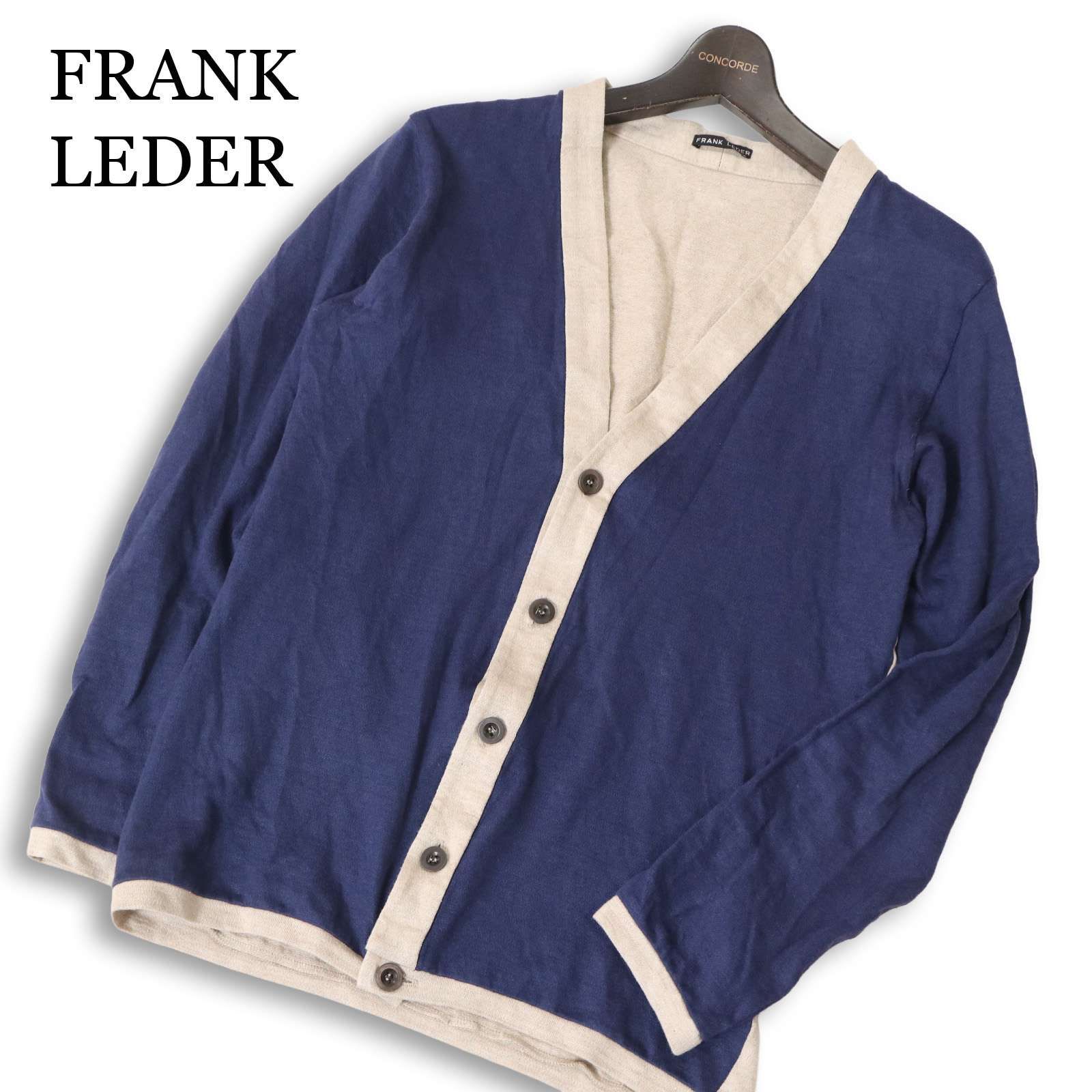 ドイツ製★ FRANK LEDER フランクリーダー 春夏 麻100%★ リネン 切替 バイカラー サマー カーディガン Sz.M メンズ