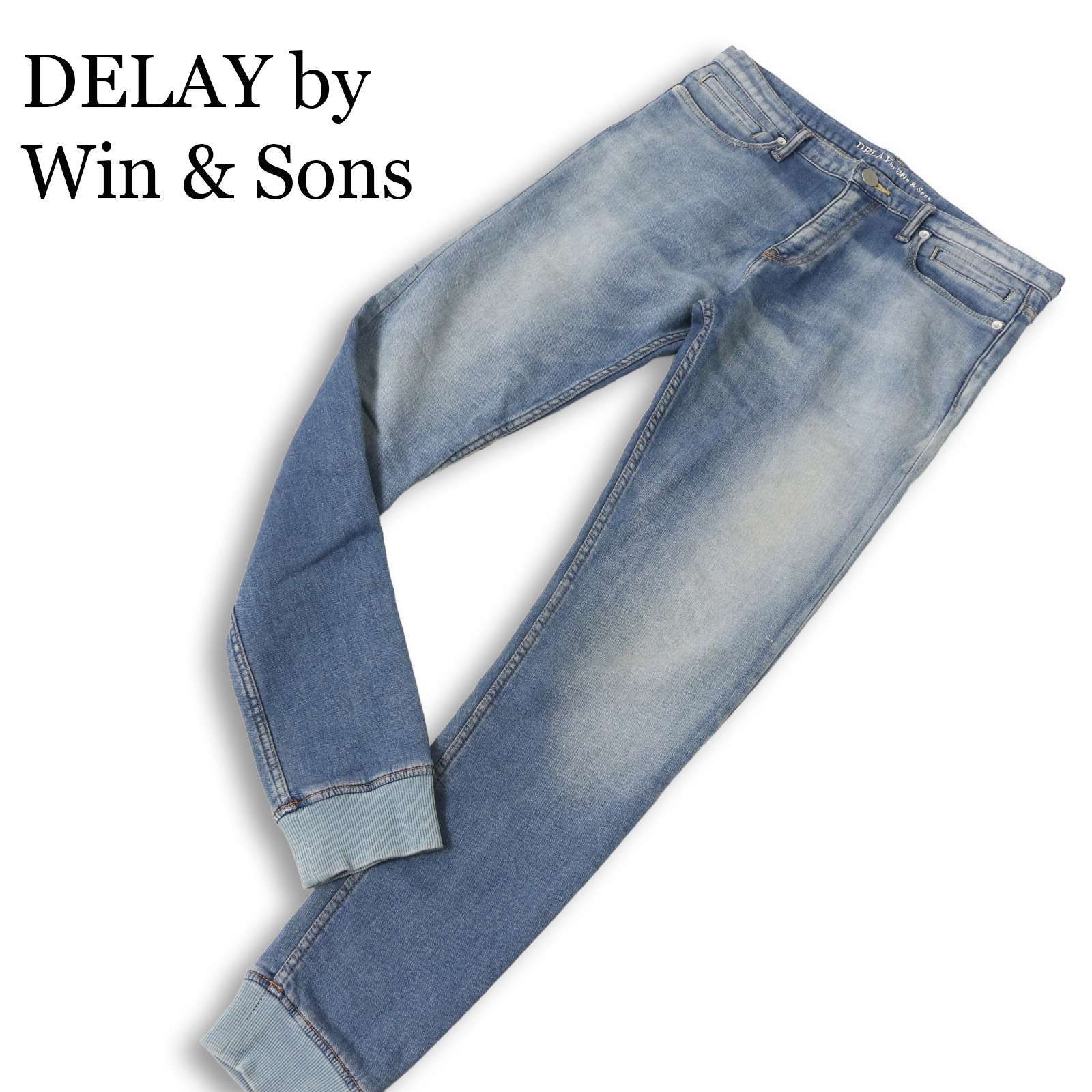 DELAY by Win & Sons ウィンアンドサンズ 通年 USED加工★ リブ ニット スウェット デニム ジョガー パンツ Sz.3　メンズ