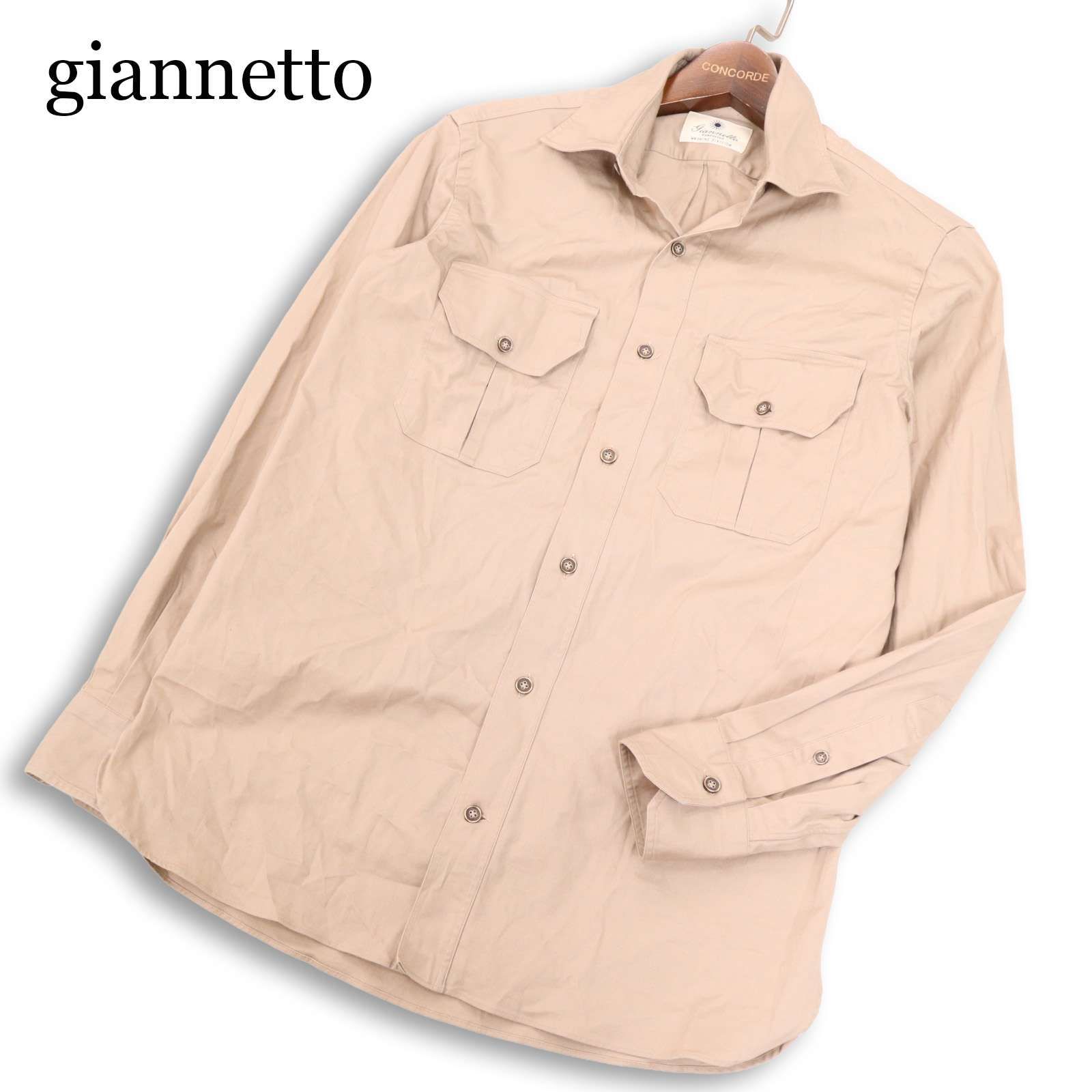 イタリア製★ giannetto ジャンネット 通年★ 長袖 ウォッシュ加工 ストレッチ ツイル ワーク シャツ Sz.M メンズ
