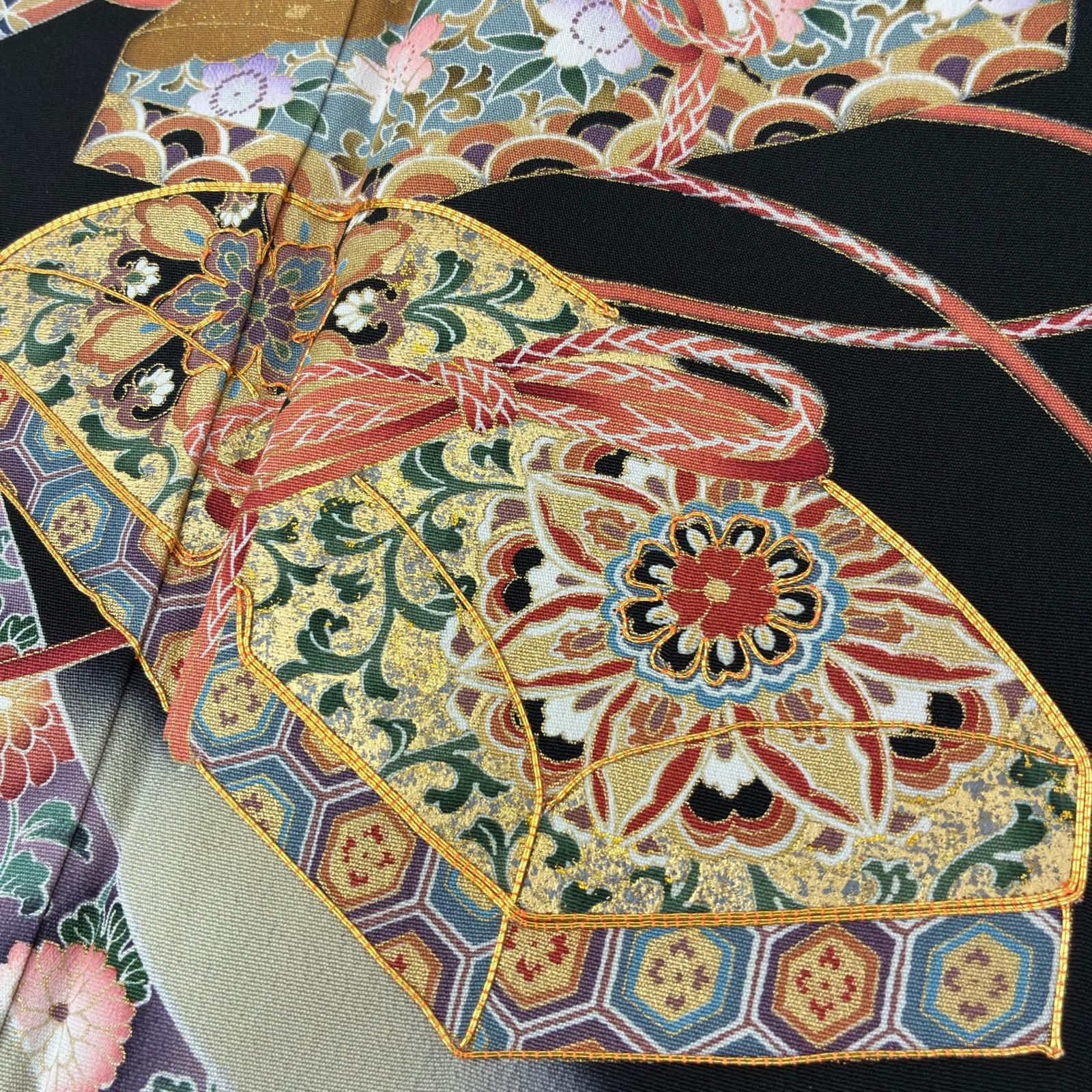 黒留袖 作家物 金駒刺繍 金彩 友禅 裄67 華紋 五つ紋 正絹 着物 MK