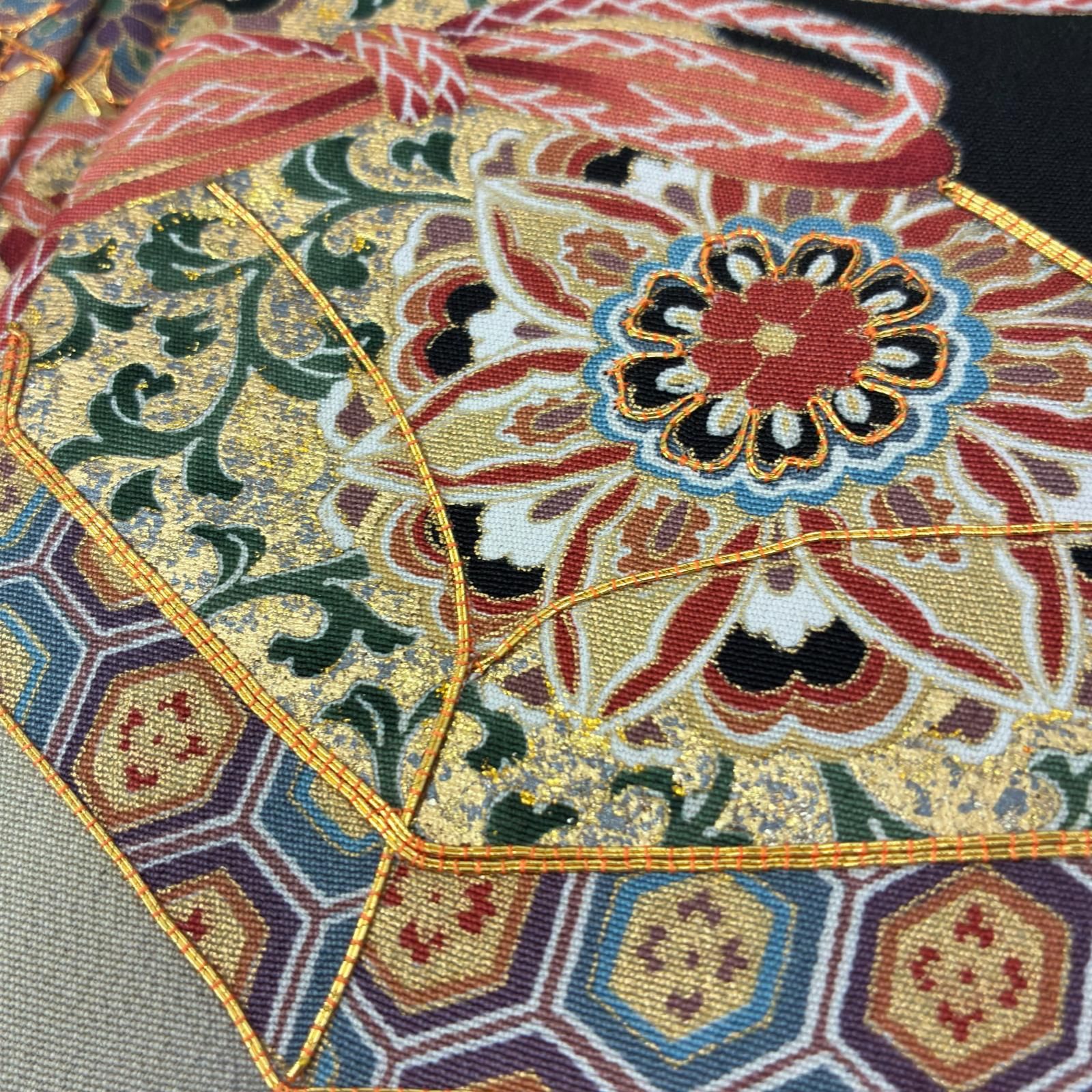 黒留袖 作家物 金駒刺繍 金彩 友禅 裄67 華紋 五つ紋 正絹 着物 MK