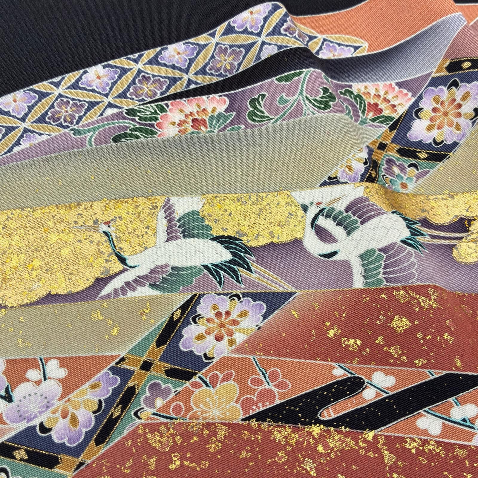 黒留袖 作家物 金駒刺繍 金彩 友禅 裄67 華紋 五つ紋 正絹 着物 MK