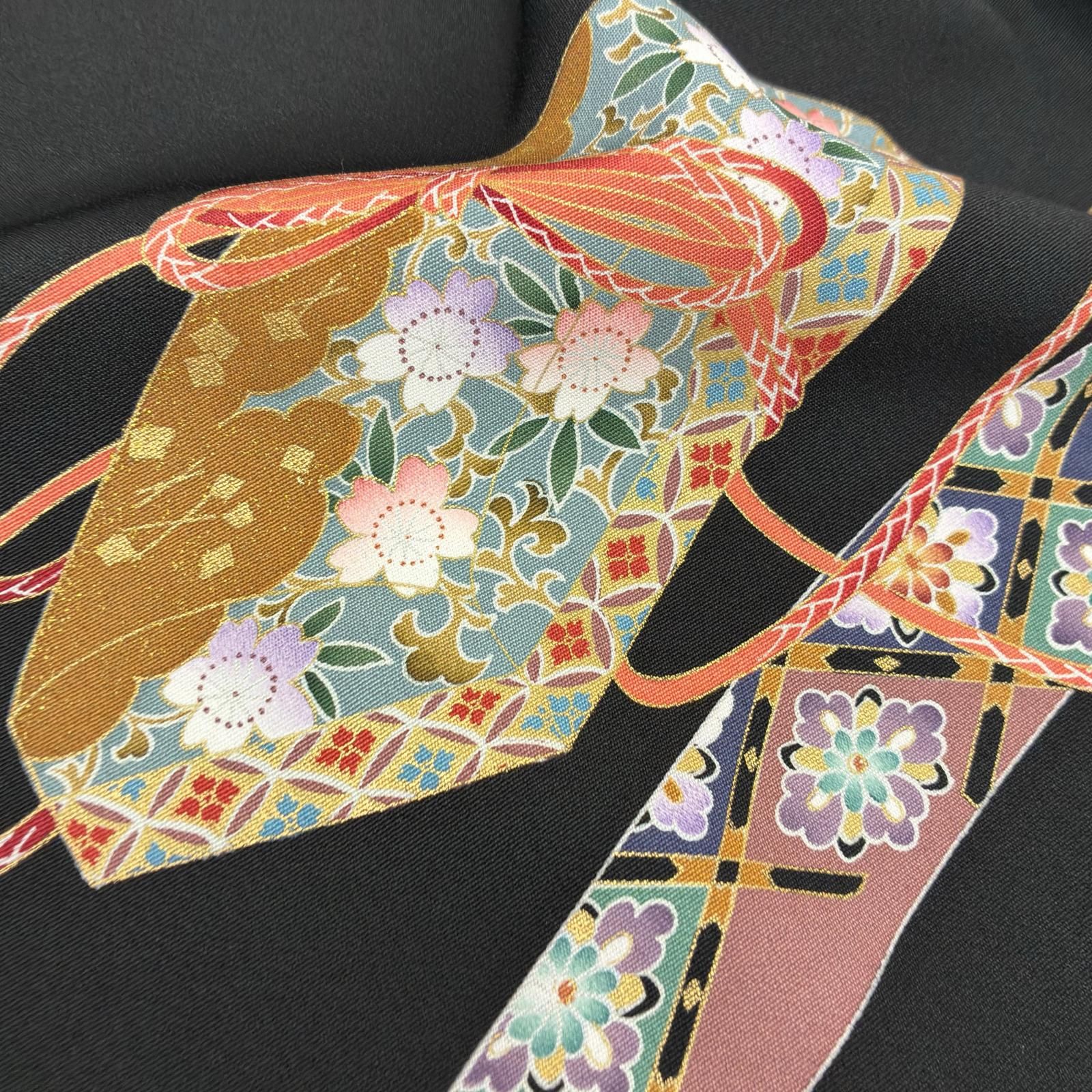 黒留袖 作家物 金駒刺繍 金彩 友禅 裄67 華紋 五つ紋 正絹 着物 MK