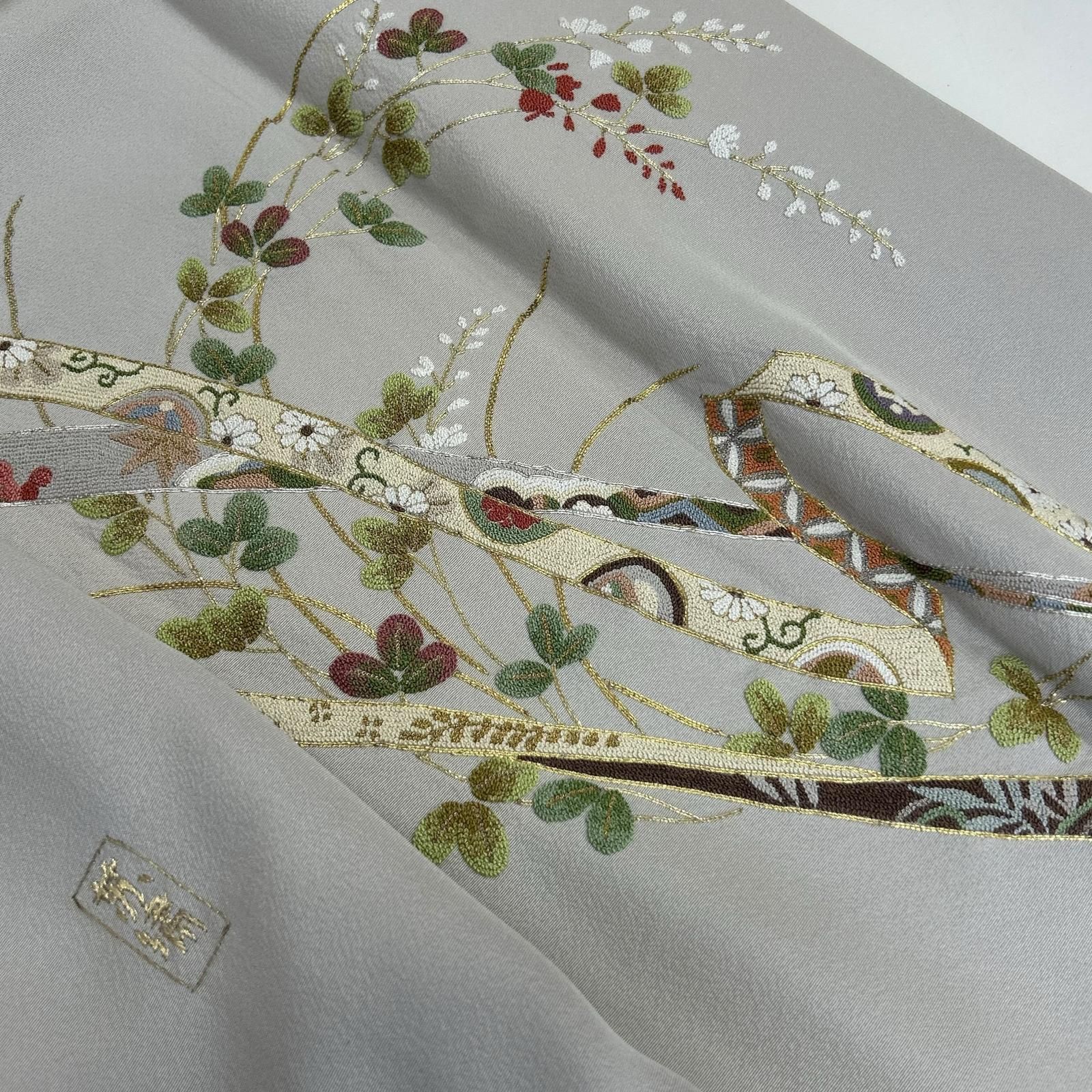 付下げ 中国三大刺繍 相良刺繍 パールトーン加工 上品な加工 一つ紋 正絹 着物 MK-4274