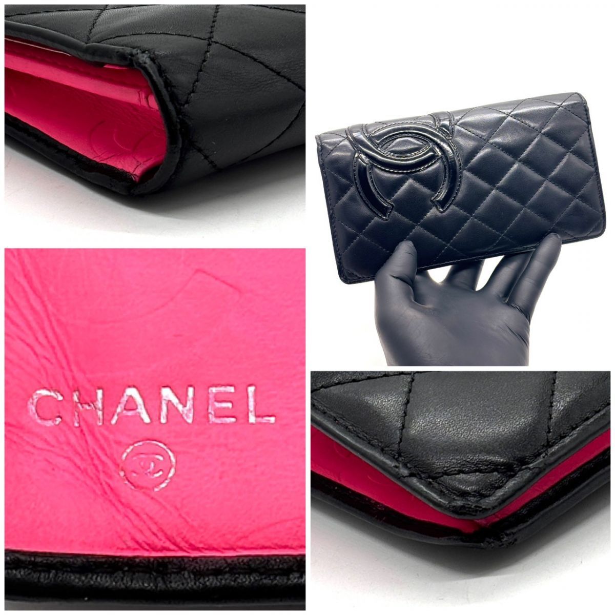 視線を奪う黒と桃】 CHANEL 長財布 カンボンライン ココマーク 