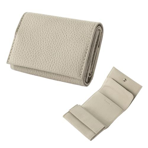 [PURCHIC] ミニ財布 三つ折り財布 財布 レディース 本革 薄型 軽量 コンパクト 小さい お札が折れない (グレージュ) 6a94fc8c