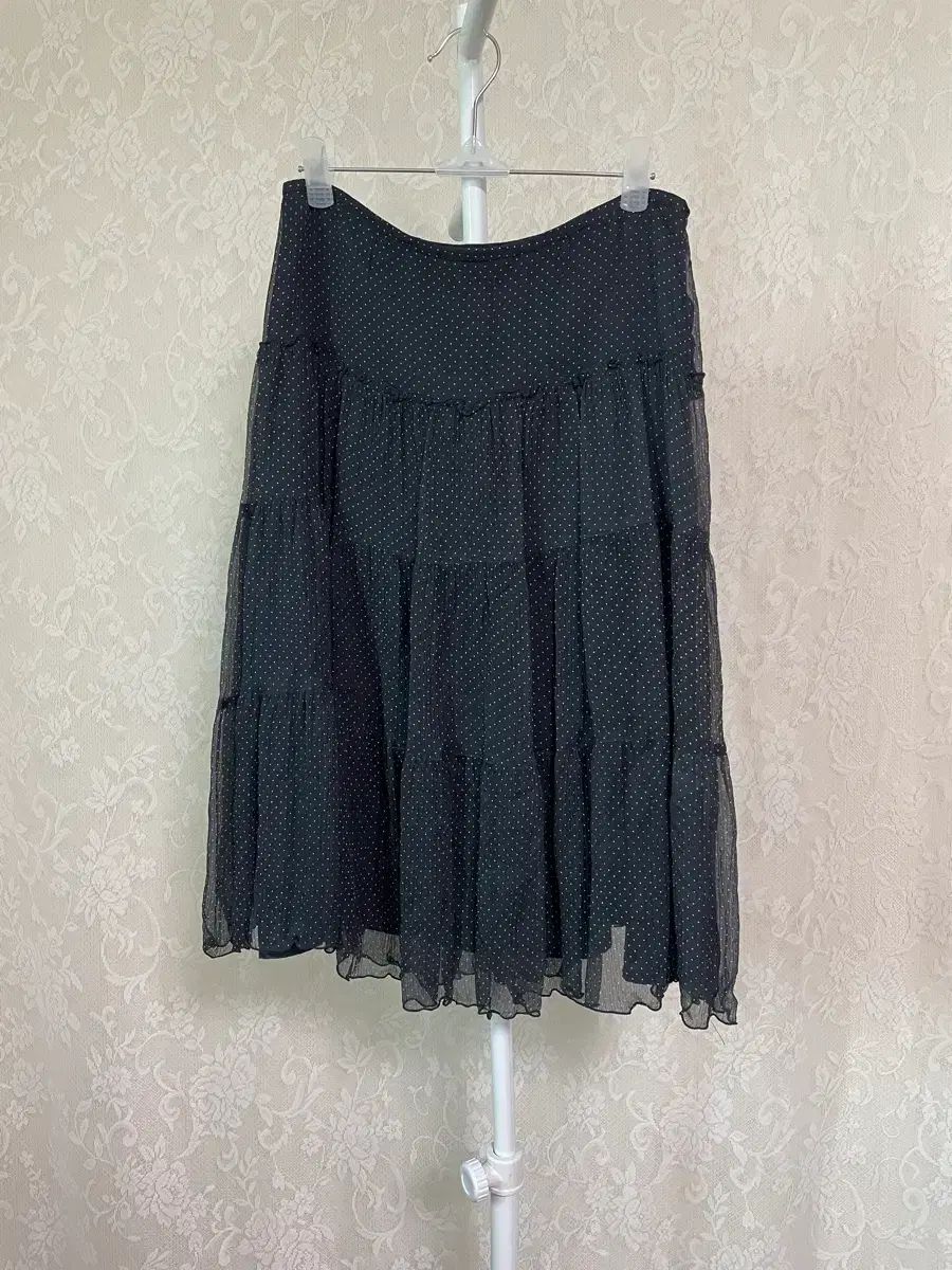 ブラック ドット ティアード シフォン スカート