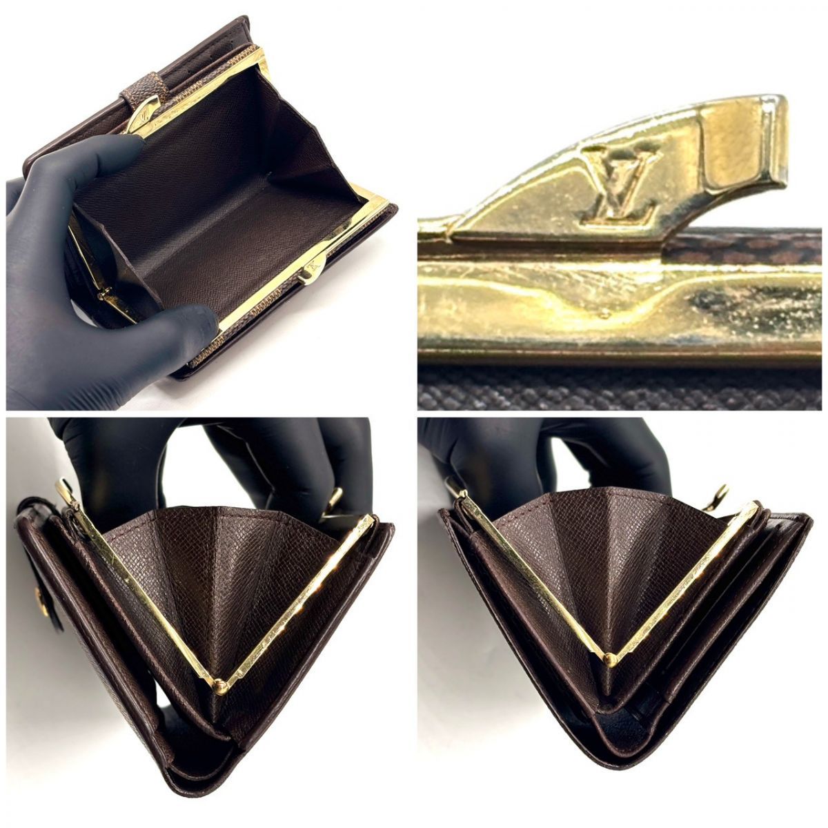 ルイヴィトン】 ヴィエノワ ダミエ 財布 二つ折り がま口 コンパクト 