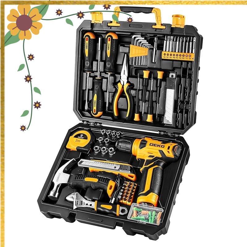 【8V電動ドリル付き】126点組 工具セット ツールセット 工具 日曜大工 DIYセット ドリル 電動工具セット 家庭用 ホームツールセット 家具の組み立て 住まいのメンテナンス用 大工道具セット 便利な収納ケース付き 0
