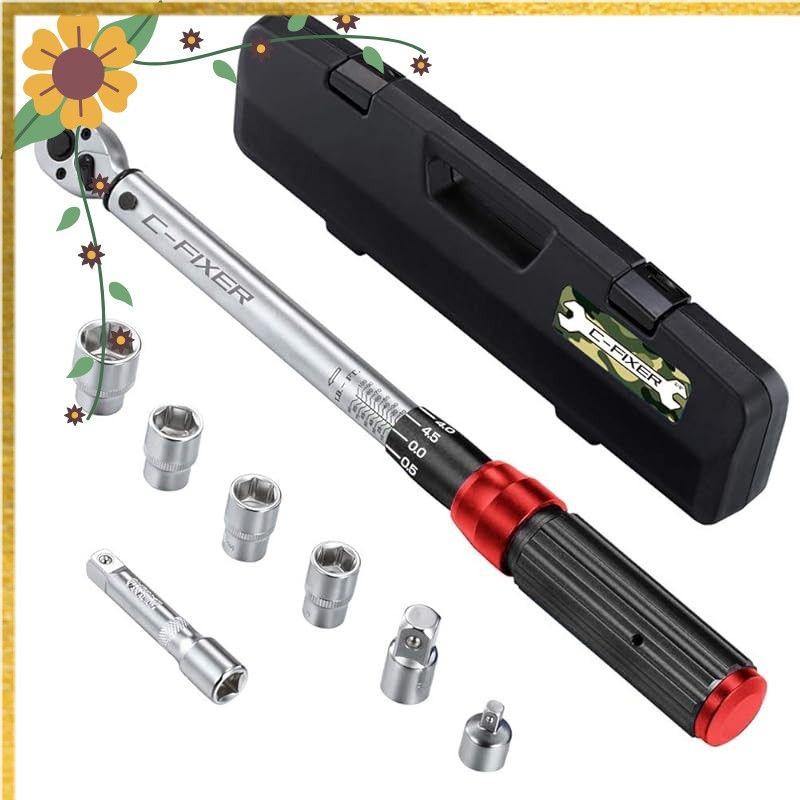 トルクレンチ プレセット型 車/バイク修理レンチ タイヤ交換 差込角9.5mm(3/8インチ) 20-140N・m 12/13/14/17mm 1/4変換ソケット 1/2変換ソケット付き ソケットレンチ ケース付き 0