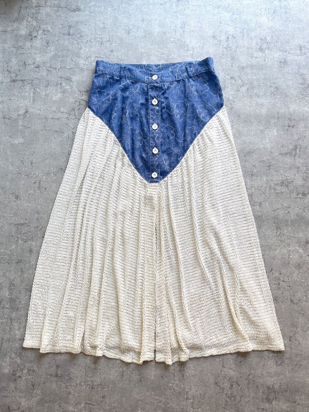 90's ariella chambray wrap skirt スカート シャンブレー 刺繍 フレア ラップスカート
