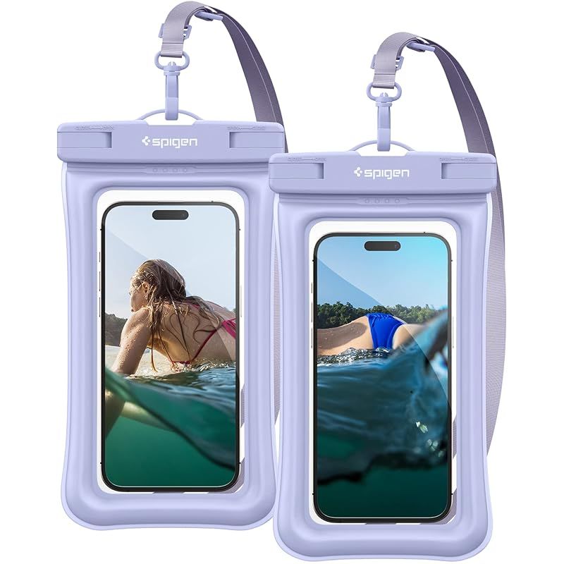 【新品】 Spigen【2枚セット 完全防水】スマホ 防水ケース 小物 2枚セット IPX8認証 お風呂 最大 7インチ対応 プール 海 温泉 スキー 出し入れし易い ストラップ調節可 A610 ACS06016 (アクア・ブルー)