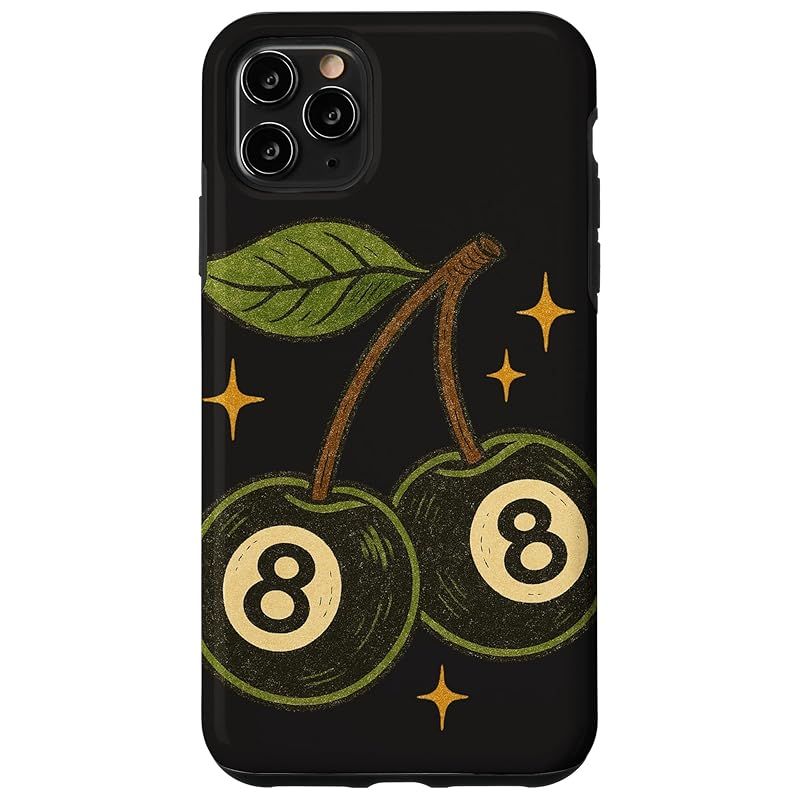 【新品】 さくらんぼとボール8個 レトロラッキープールデザイン スマホケース iPhone 11 Pro Max 用