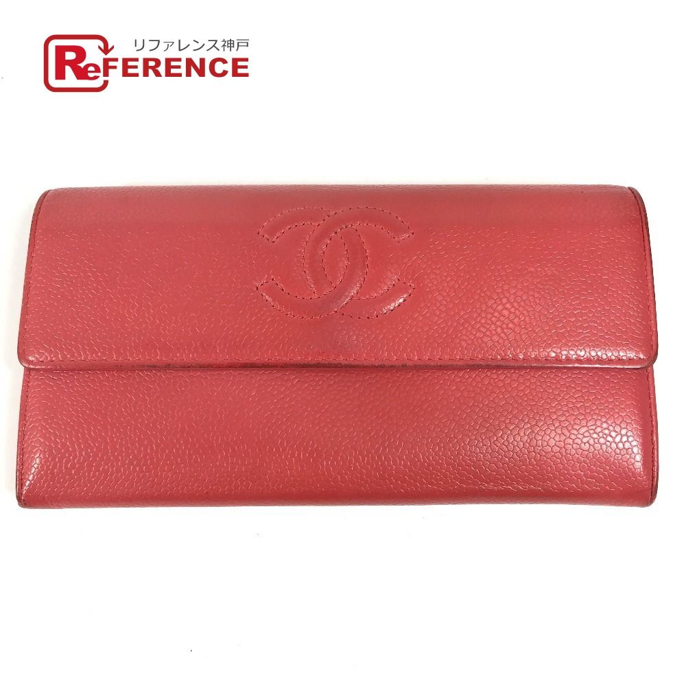 CHANEL シャネル 長財布 CC ココマーク ロゴ キャビアスキン レッド系 