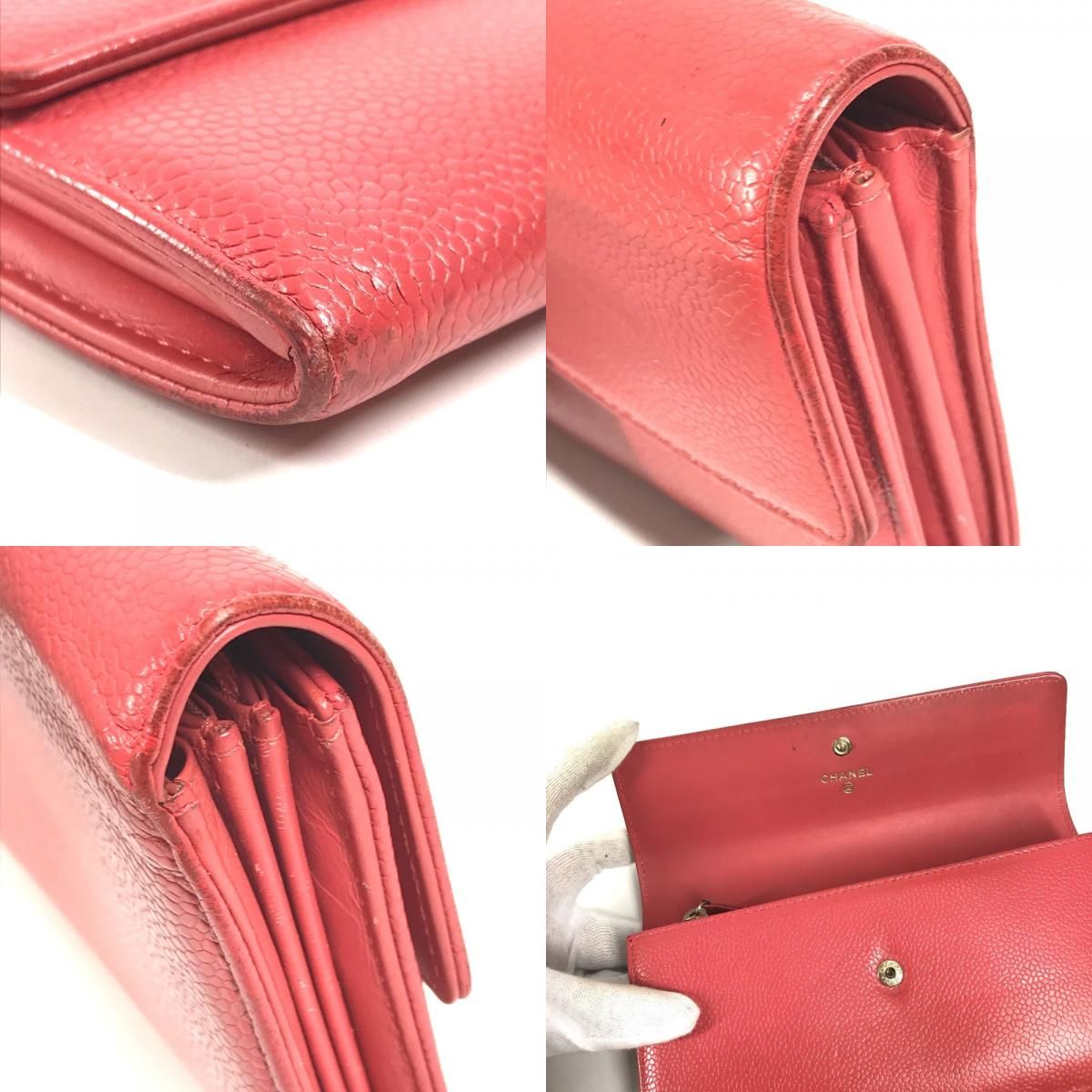 シャネル　ココマーク　 長財布 CHANEL シャネル 長財布 CC ココマーク ロゴ キャビアスキン レッド系