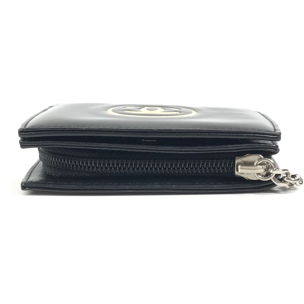 CHANEL シャネル 2つ折り財布 CC ココマーク ロゴ エナメル ブラック