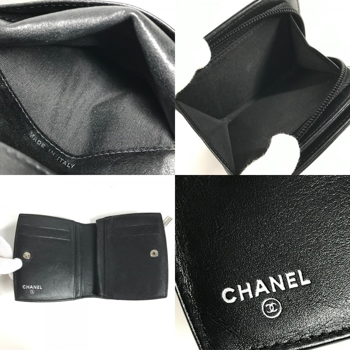 CHANEL シャネル 2つ折り財布 CC ココマーク ロゴ エナメル ブラック