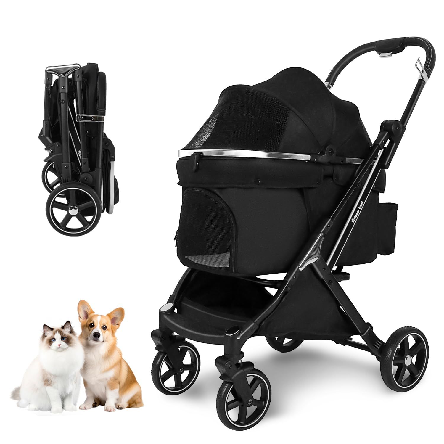 Totoro ball ペットカート 犬 バギー 4輪 犬用カート 中型犬 小型犬2匹 猫 飛び出し防止リード2本付き 耐荷重30Kg 一体型 ワンタッチ折り畳み コンパクト收 自立式 広い空間 組み立て簡単 18か月保証期間 介護用 お出かけ 散歩 キ 1