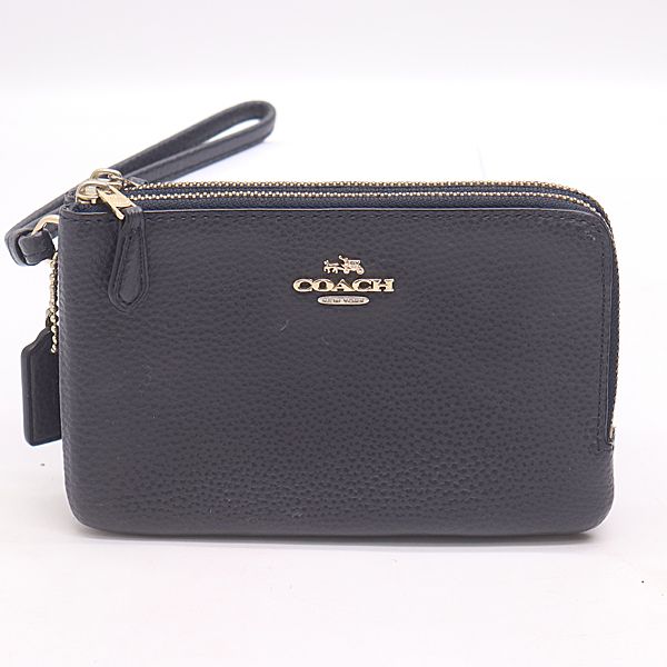 良品 COACH ダブルコーナー ジップリストレット レザー 財布 グレーカラー ファッション小物 2000000 NSK KMT