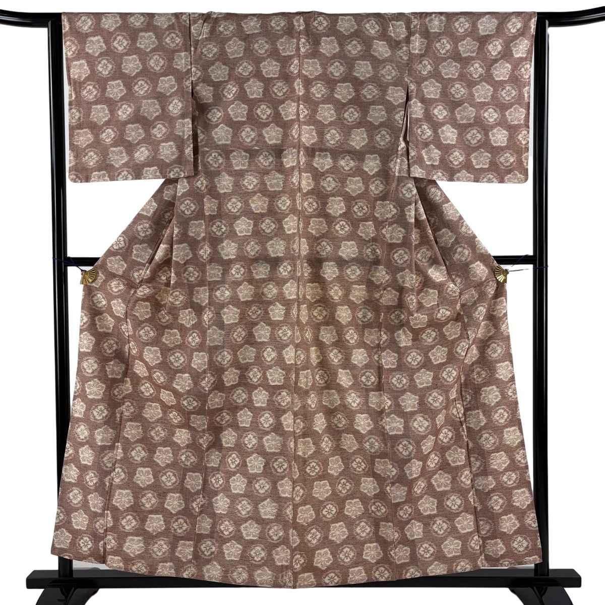 紬 身丈156.5cm 裄丈63cm S 単衣 花 小豆色 正絹 優品 【中古】