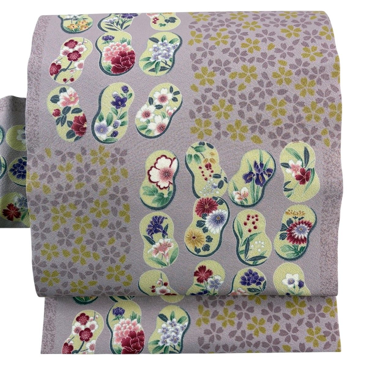【美品】 名古屋帯 秀品 草花 桜 銀彩 薄小豆 正絹 【中古】