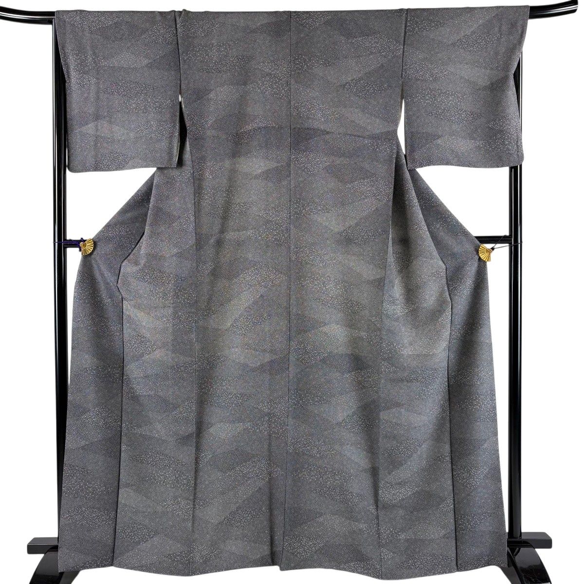 【美品】 江戸小紋 身丈164.5cm 裄丈69cm L 袷 寄せ柄 文字文 黒灰 正絹 秀品 【中古】