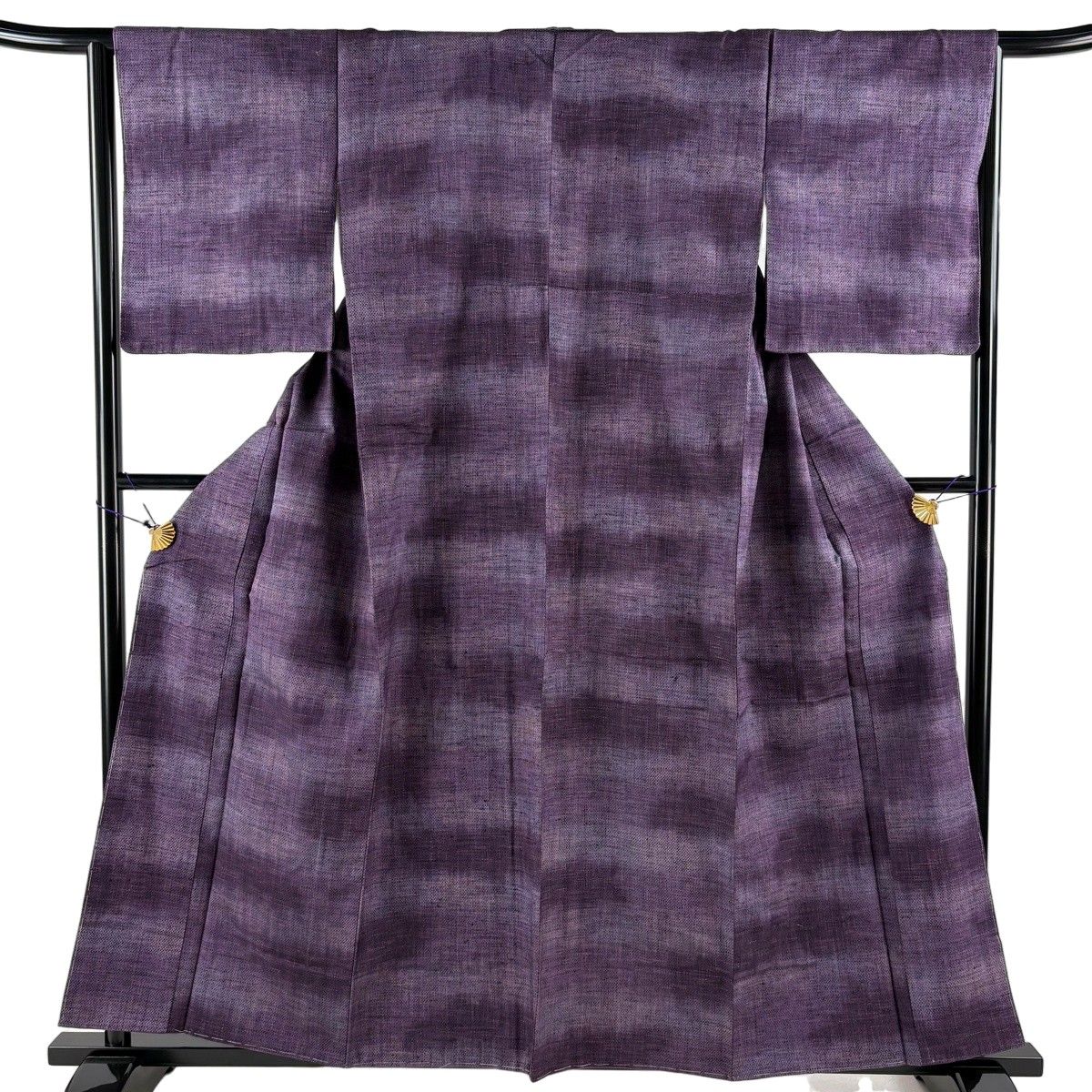 紬 身丈158.5cm 裄丈64.5cm M 袷 ぼかし柄 紫 正絹 秀品 【中古】