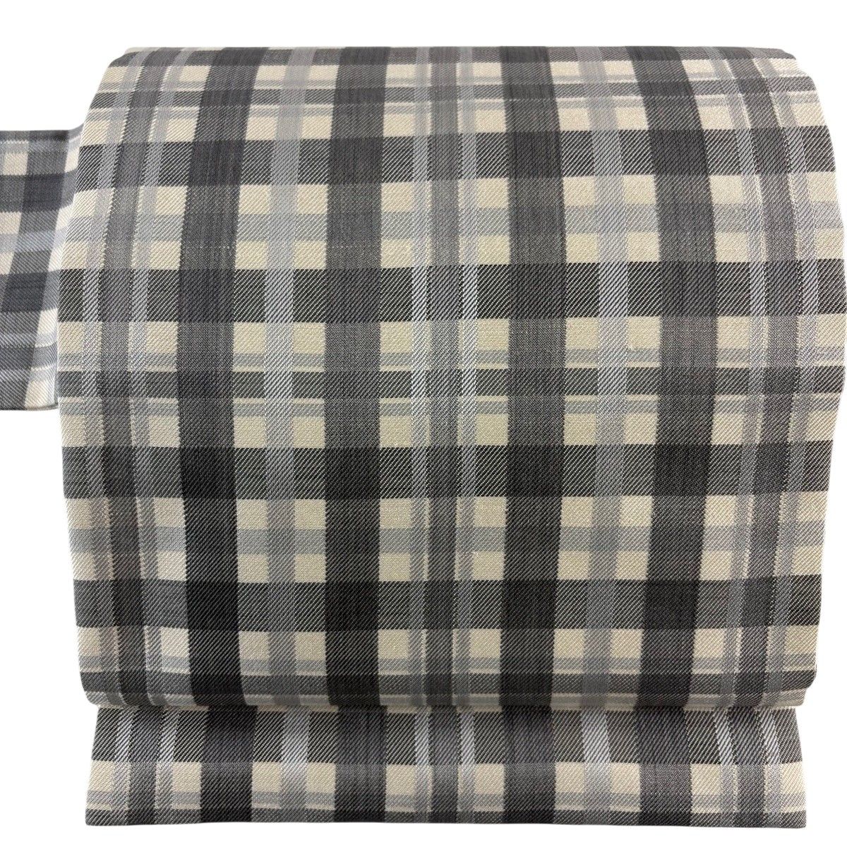 【美品】 名古屋帯 名品 格子 クリーム 正絹 【中古】