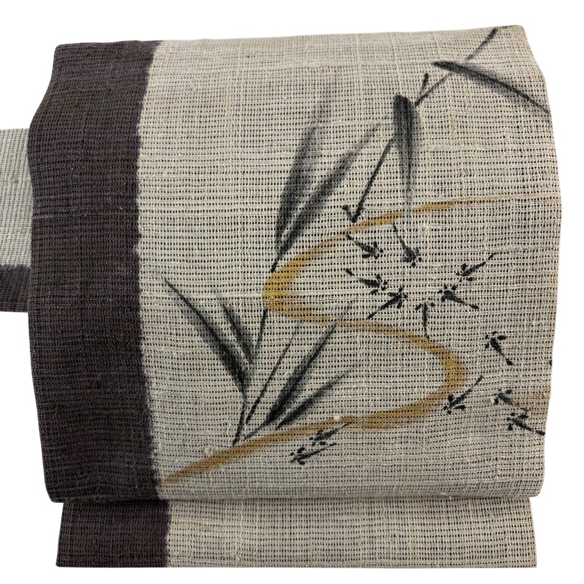 【美品】 名古屋帯 名品 メダカ 流水 金彩 ベージュ 正絹 【中古】