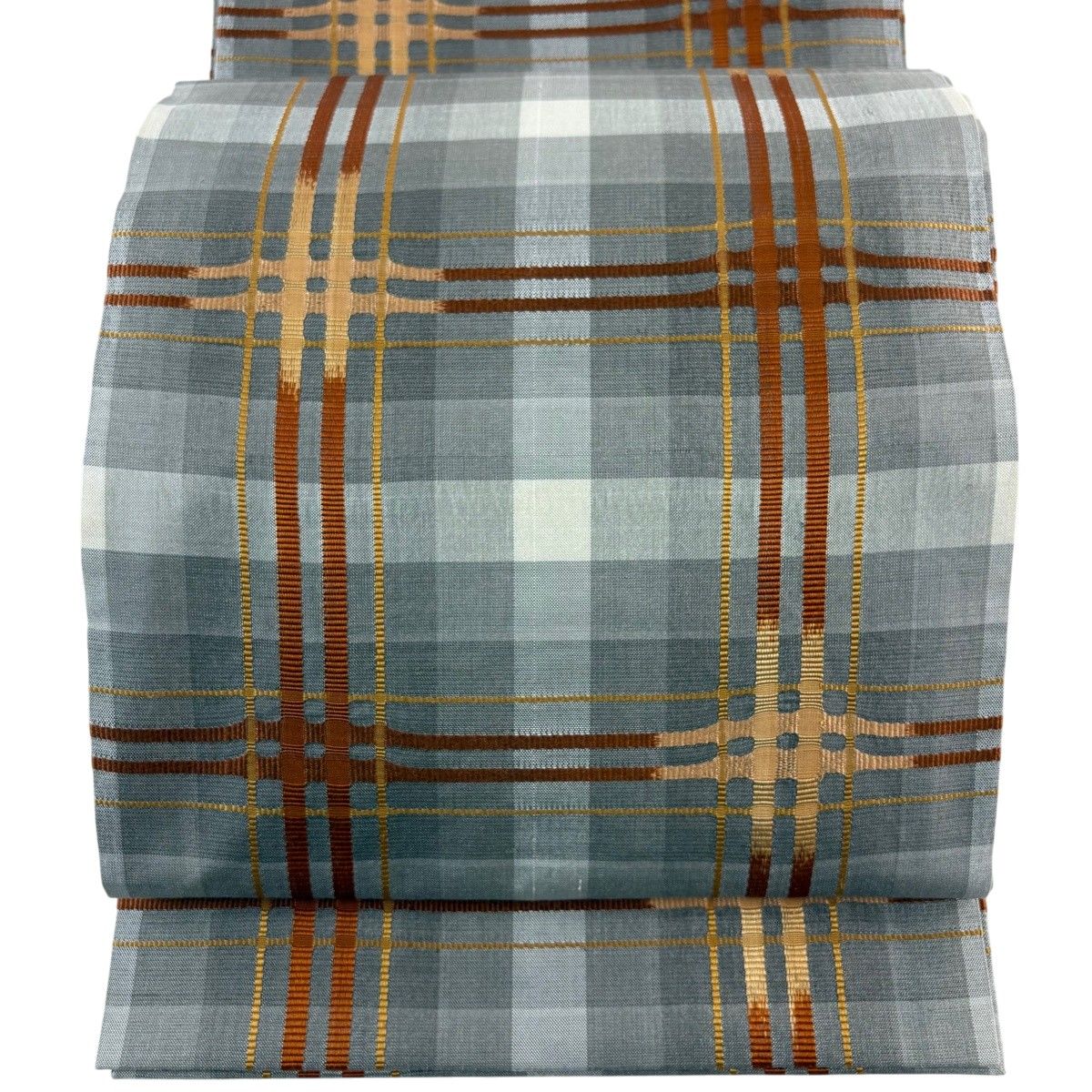 【美品】 開き名古屋帯 名品 格子 灰色 正絹 【中古】