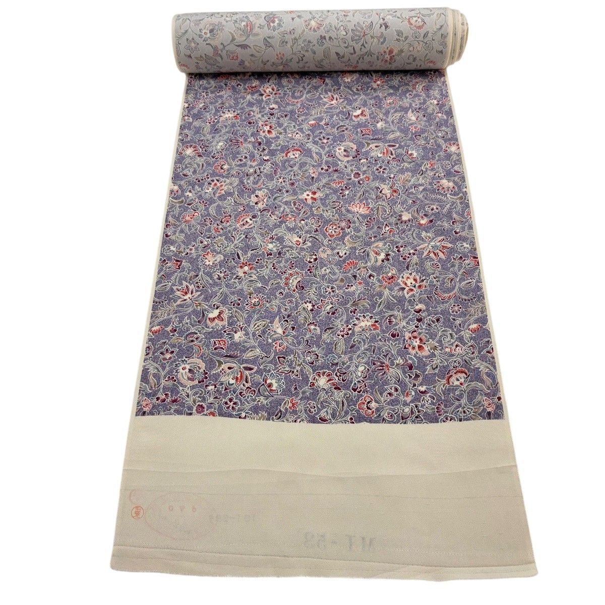 反物 秀品 小紋 花唐草 灰紫 正絹 【中古】