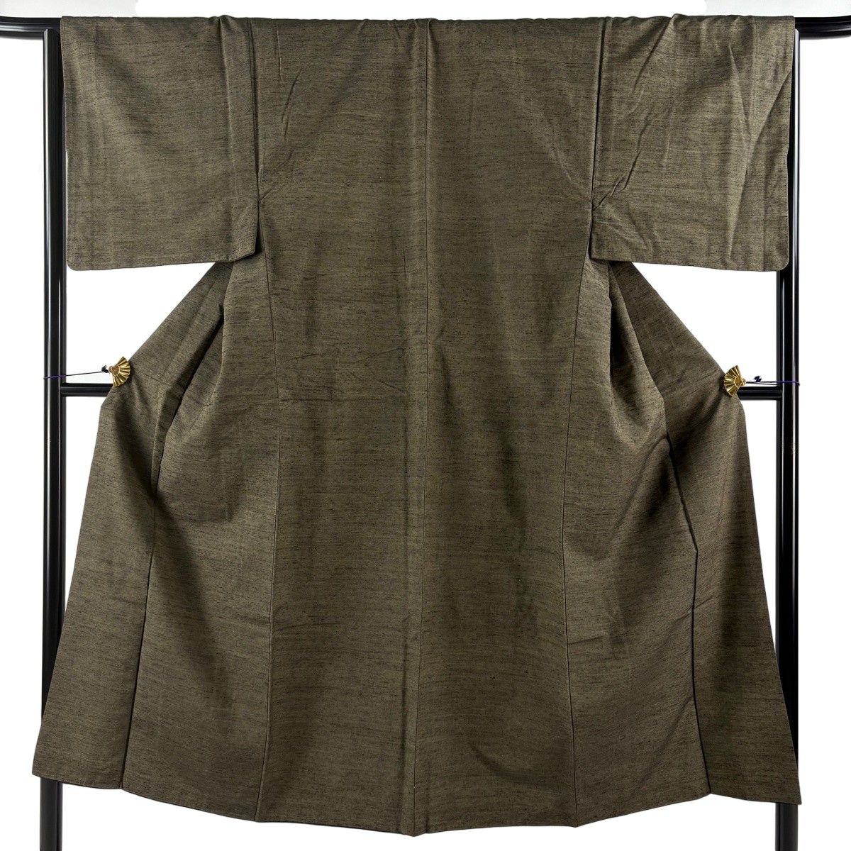 【美品】 男着物 身丈144.5cm 裄丈65.5cm M 袷 紬 灰緑 正絹 秀品 【中古】
