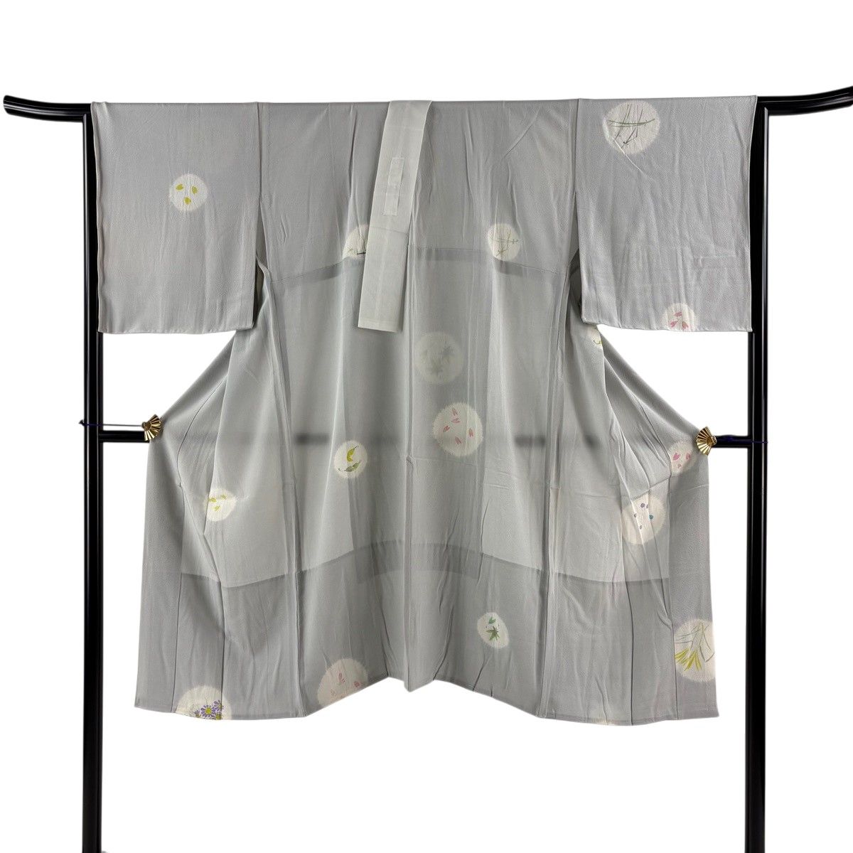 長襦袢 身丈123cm 裄丈66cm M 草花 絞り 灰色 正絹 秀品 【中古】