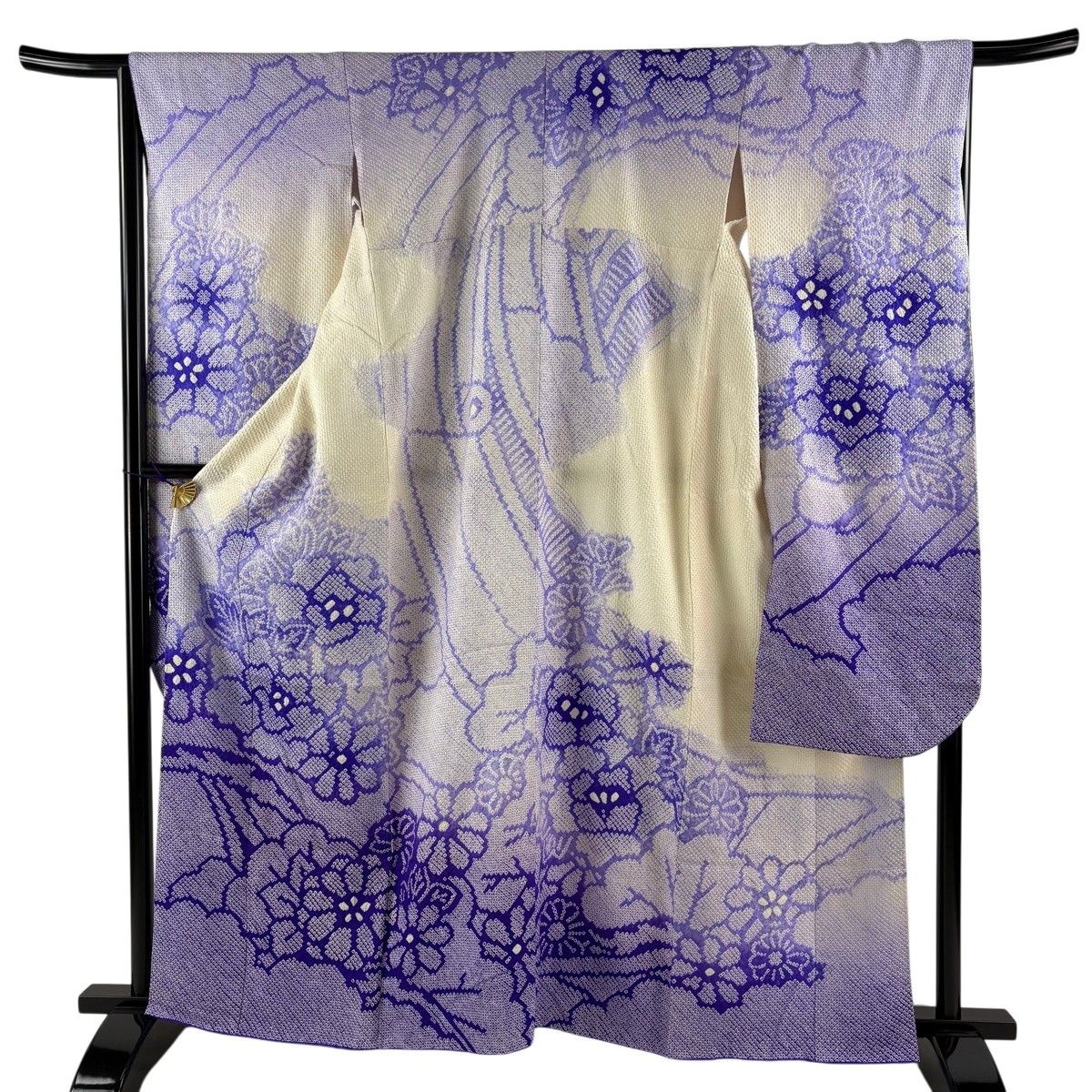 【美品】 振袖 身丈162.5cm 裄丈64.5cm M 袷 牡丹 総絞り ぼかし 紫 正絹 秀品 【中古】