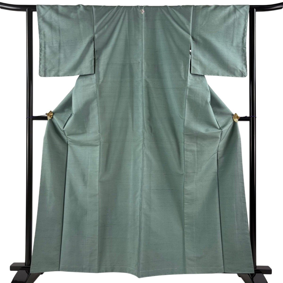 紬 身丈161cm 裄丈62.5cm S 袷 落款 薄青緑 正絹 秀品 一つ紋 【中古】