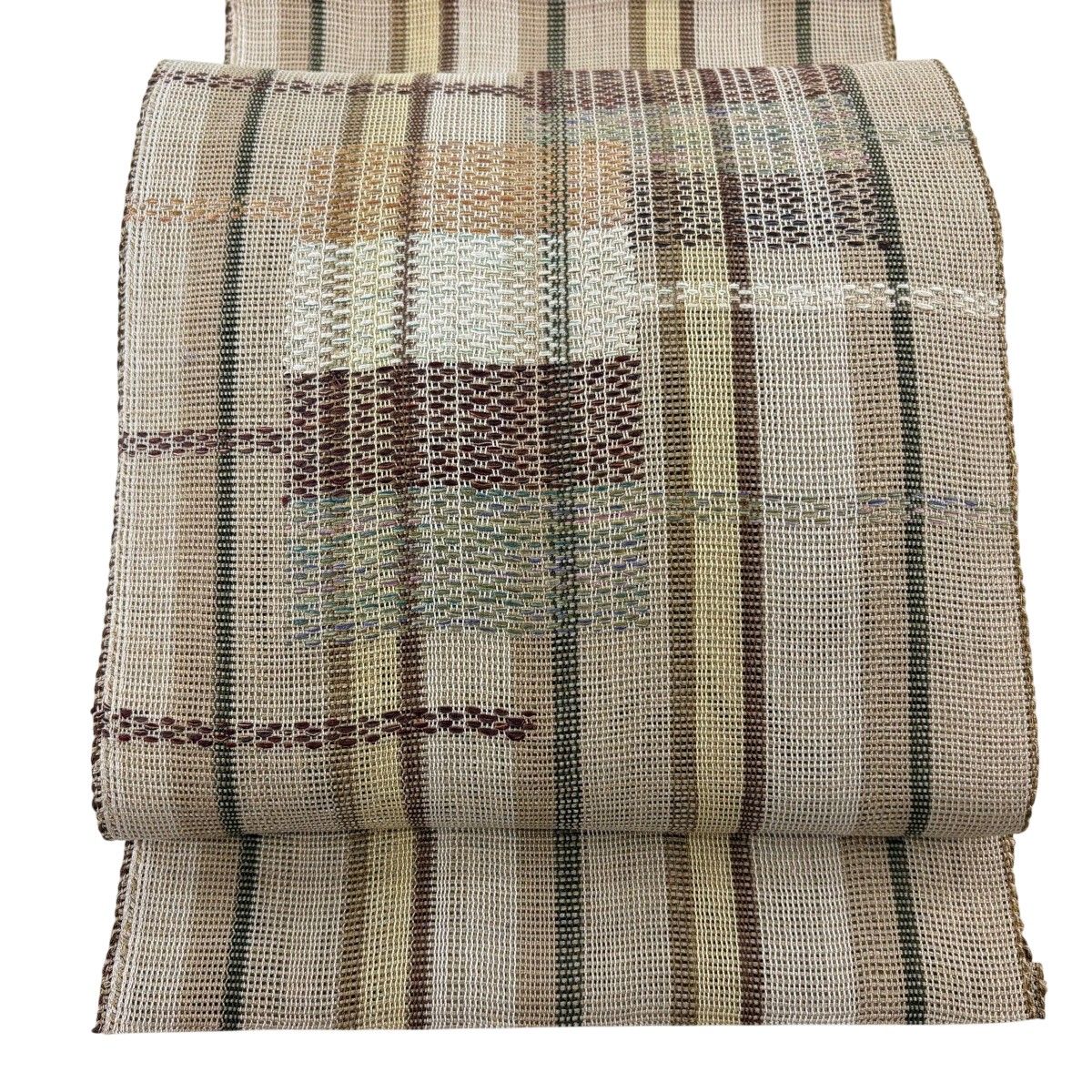 【美品】 名古屋帯 秀品 夏帯 八寸名古屋帯 縞 薄茶色 正絹 【中古】