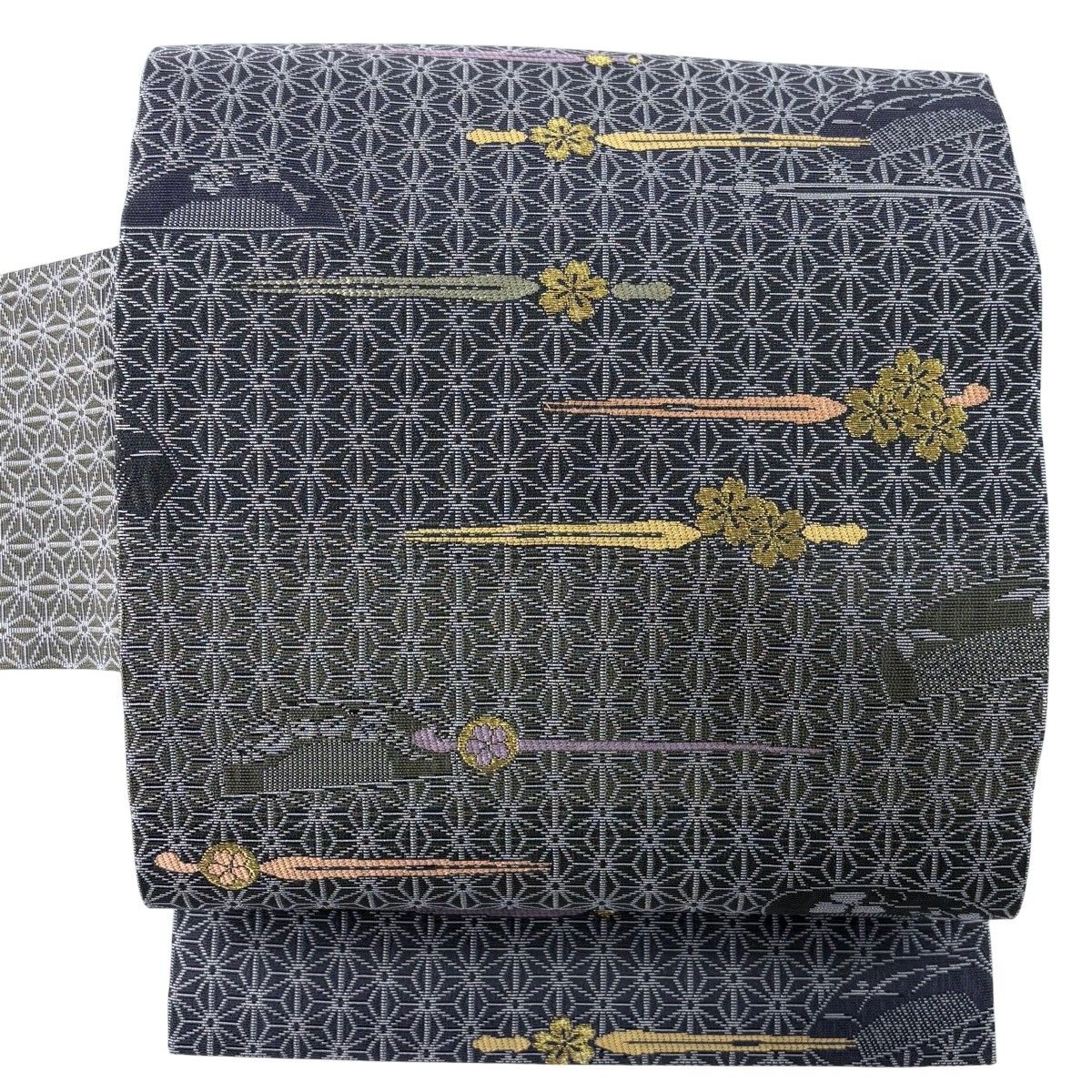 【美品】 名古屋帯 秀品 かんざし 櫛 金糸 墨色 正絹 【中古】 8,378円
