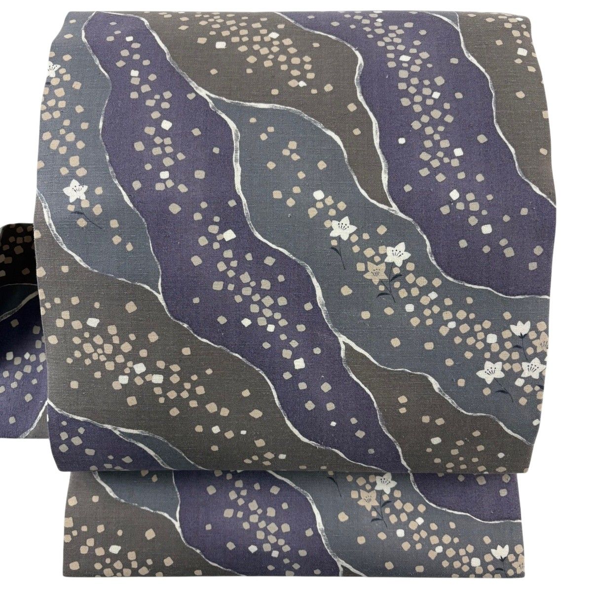 【美品】 名古屋帯 秀品 紬地 道長取り 桔梗 紫 正絹 【中古】