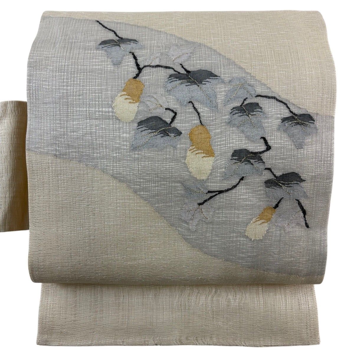 【美品】 名古屋帯 秀品 夏帯 生り物 金糸 ベージュ 正絹 【中古】