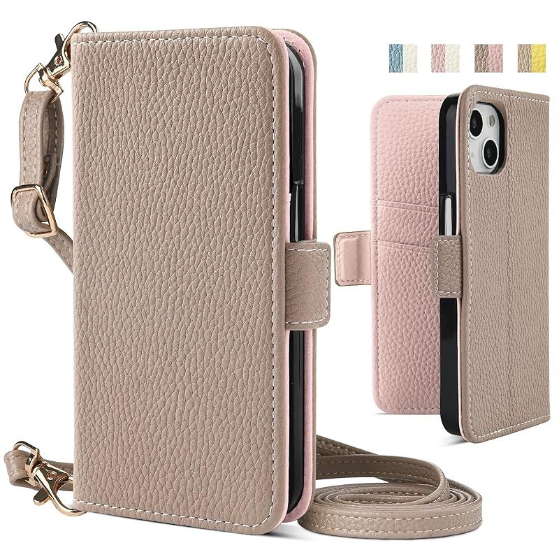 【新品】 iGerico 適用 iPhone 13 ケース 手帳型 ショルダー あいふぉん13 肩掛け アイフォン13 スマホケース iphone13 女性 斜め掛け おしゃれ 首かけ 財布型 クロスボディショルダーストラップ バイカラー ブック型 マグネット