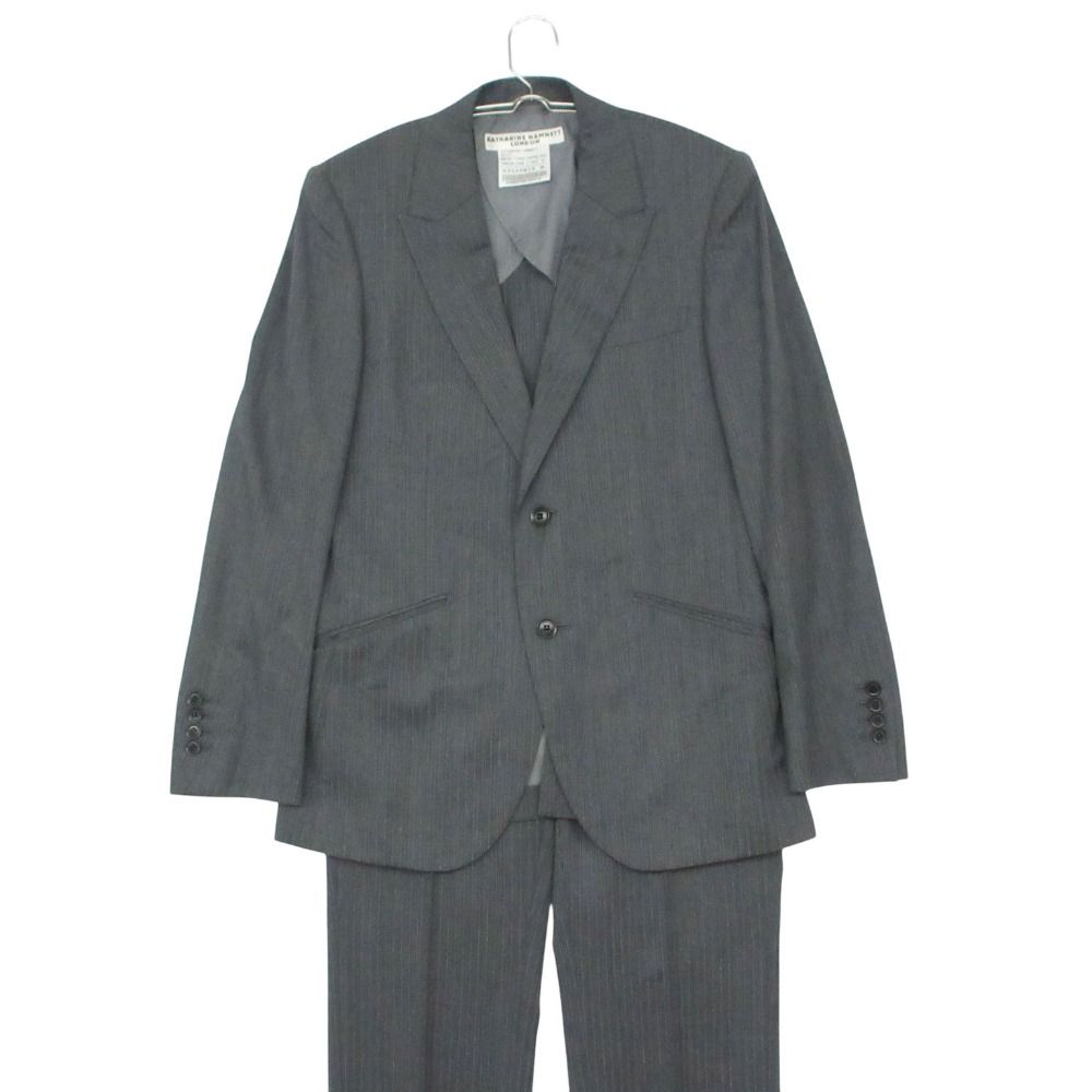 KATHARINE HAMNETT キャサリン・ハムネット セットアップ スーツ ウール ストライプ シングル2ボタンFK-1 グレー M【M】 メンズ 【中古】