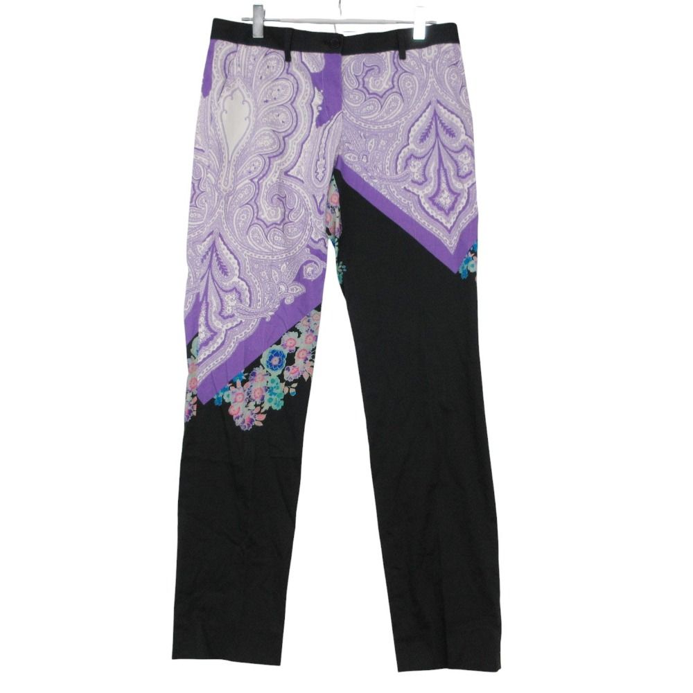 ETRO エトロ パンツ 総柄 ストレッチ テーパード ペイズリー フラワー 花柄 ブラック 42 レディース 【中古】