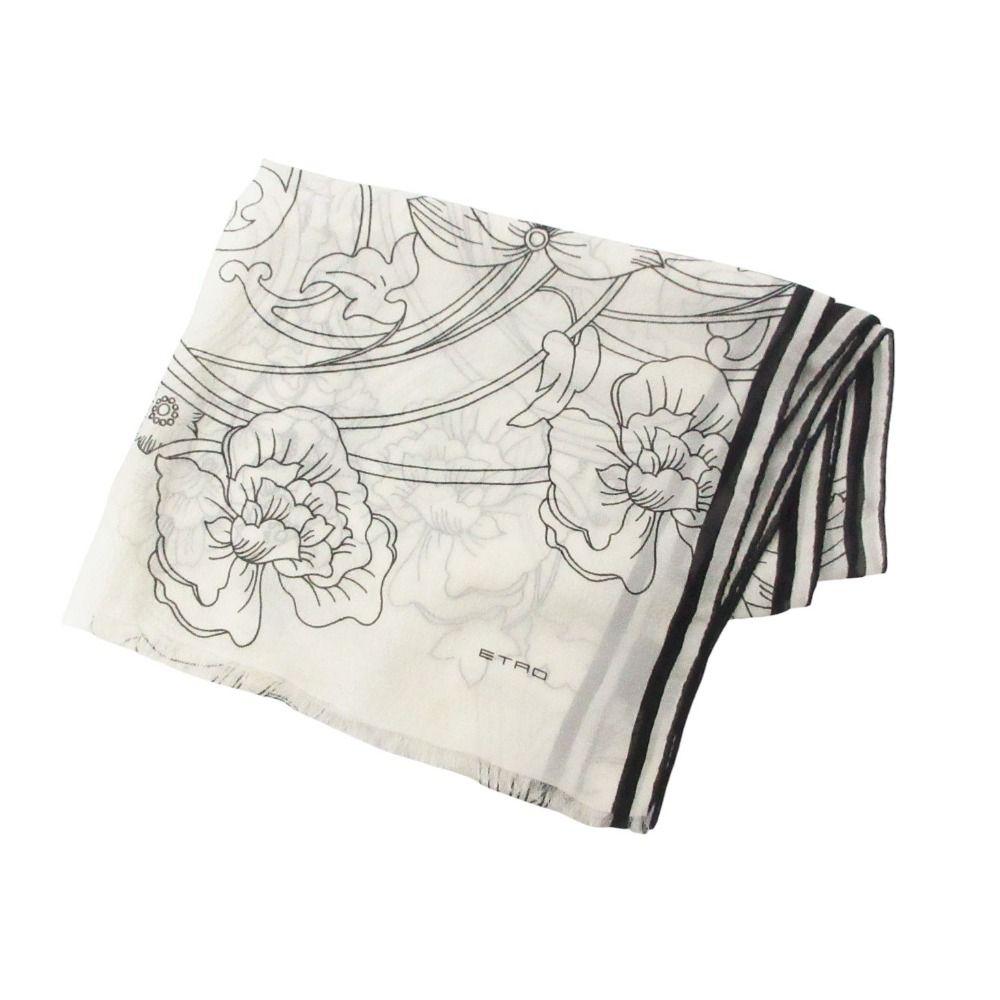 ETRO エトロ ストール シルク フラワープリント ストール ホワイト レディース 【中古】