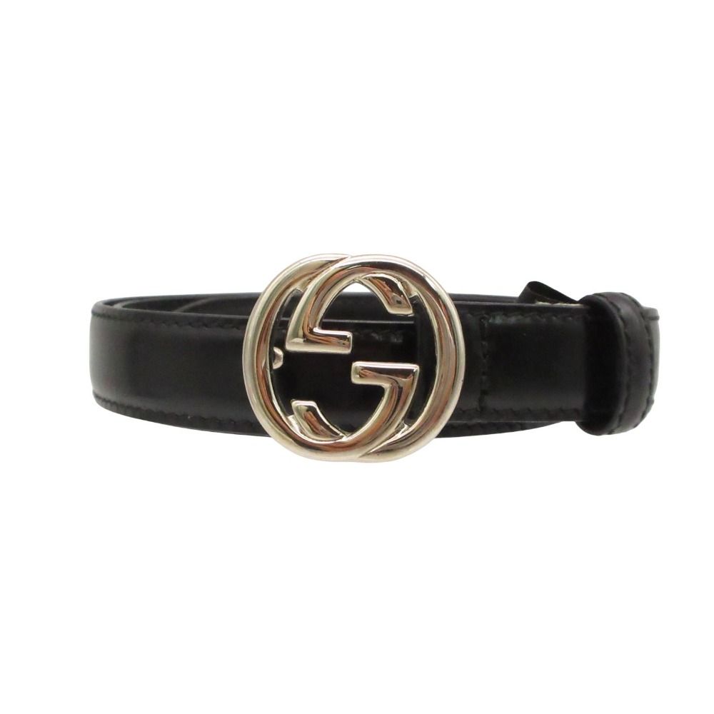 GUCCI グッチ ベルト インターロッキングG バックル レザーベルト ブラック 75.30 レディース 【中古】