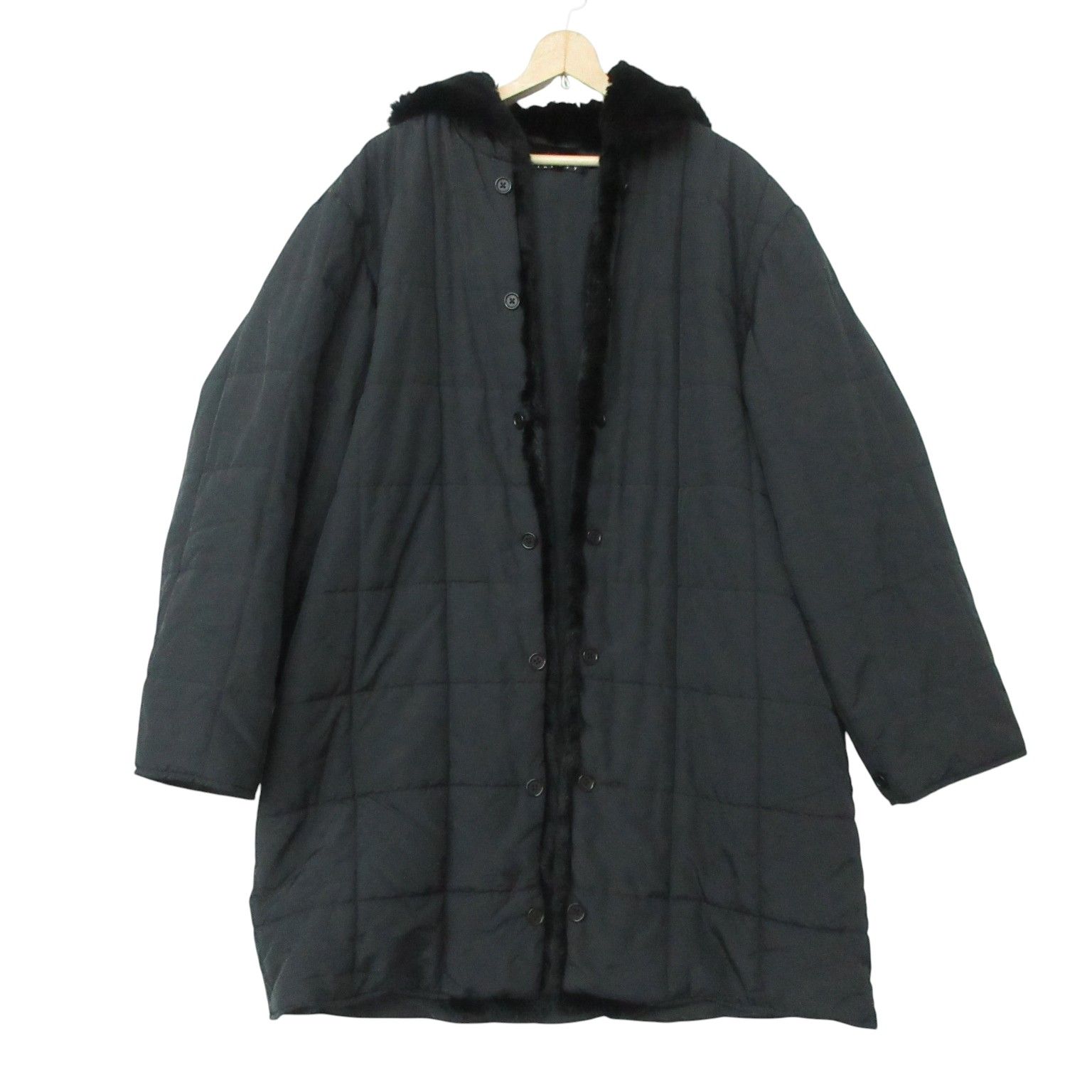 theory セオリー コート キルティング 中綿 ファー 毛皮 ロング ジャケット ブルゾン アウター 上着 ブラック 40【L】 レディース 【中古】