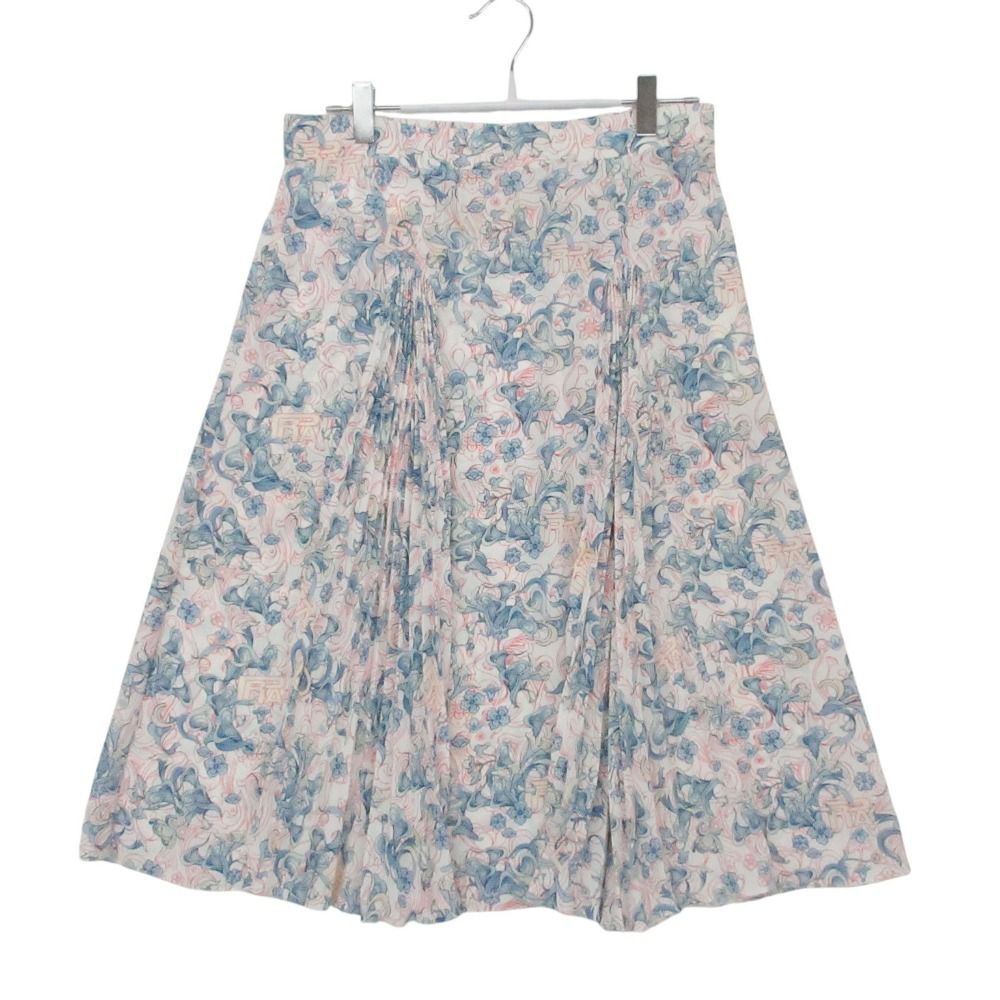 PRADA プラダ スカート プリーツ フレア 花柄 ロゴ 総柄 ボトムス ブルー 40S レディース 【中古】