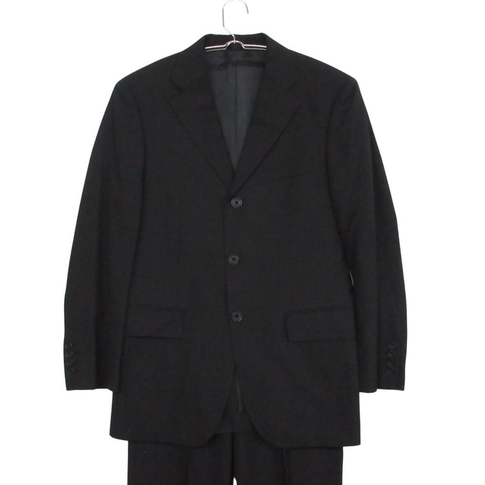 BURBERRY BLACK LABEL バーバリーブラックレーベル スーツ セットアップ 3B ノッチドラペル ジャケット ブレザー スラックス パンツ ストライプ柄 ブラック 36R メンズ 【中古】